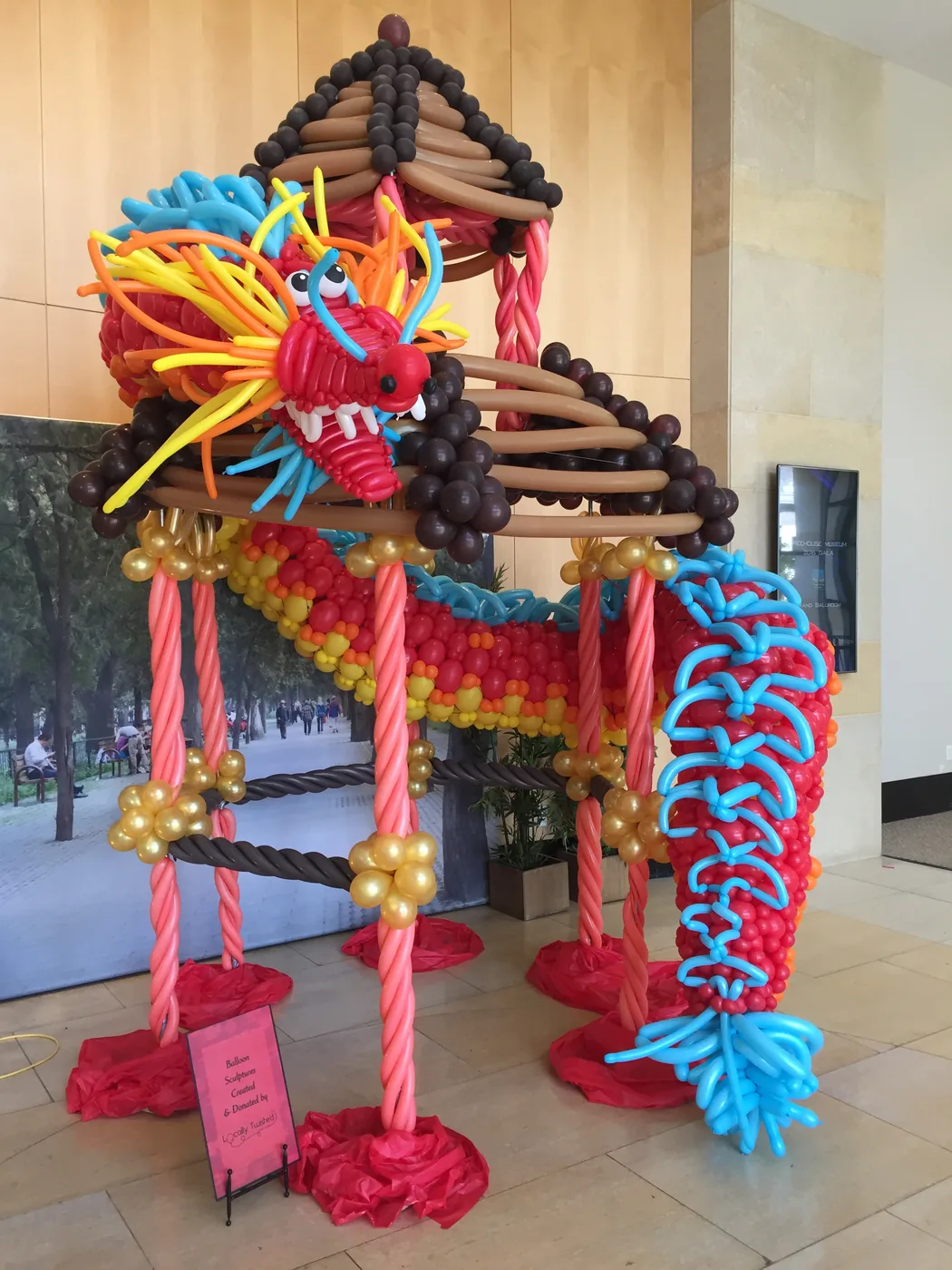 Balloon decor installation for a community celebration